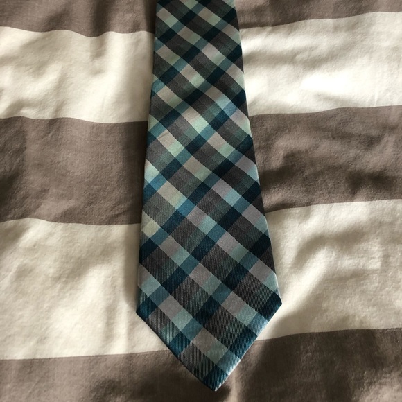 EXPRESS Teal/Gray Checkered Tie - Picture 3 of 4